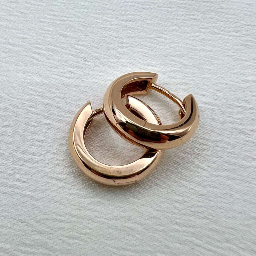 9K Solid Rose Gold Huggy Hoop Earrings - Hinged Hoops