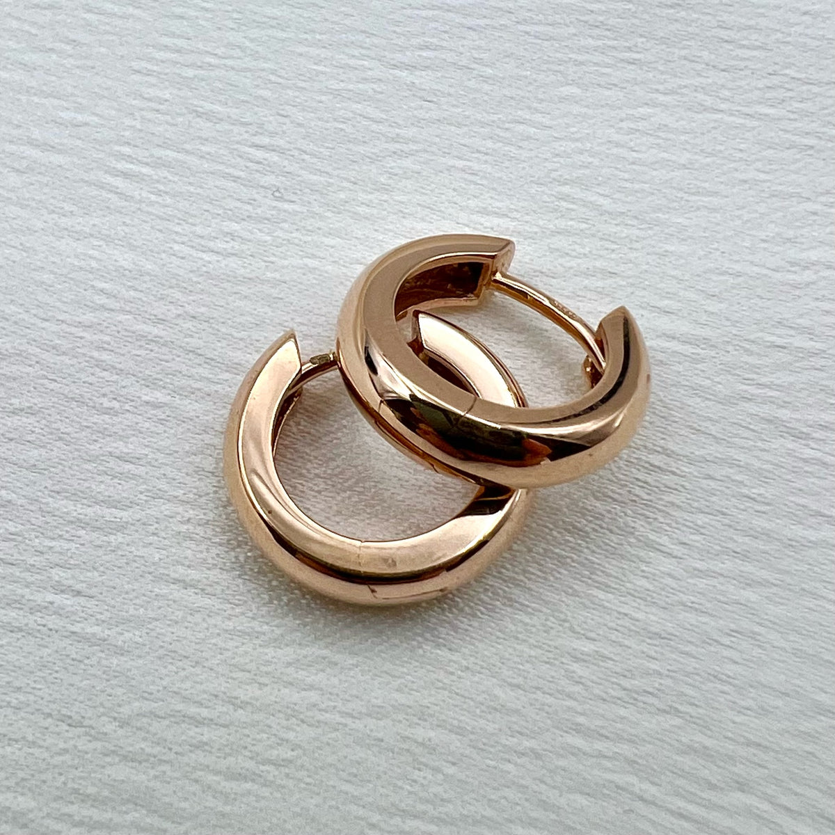 9K Solid Rose Gold Huggy Hoop Earrings - Hinged Hoops
