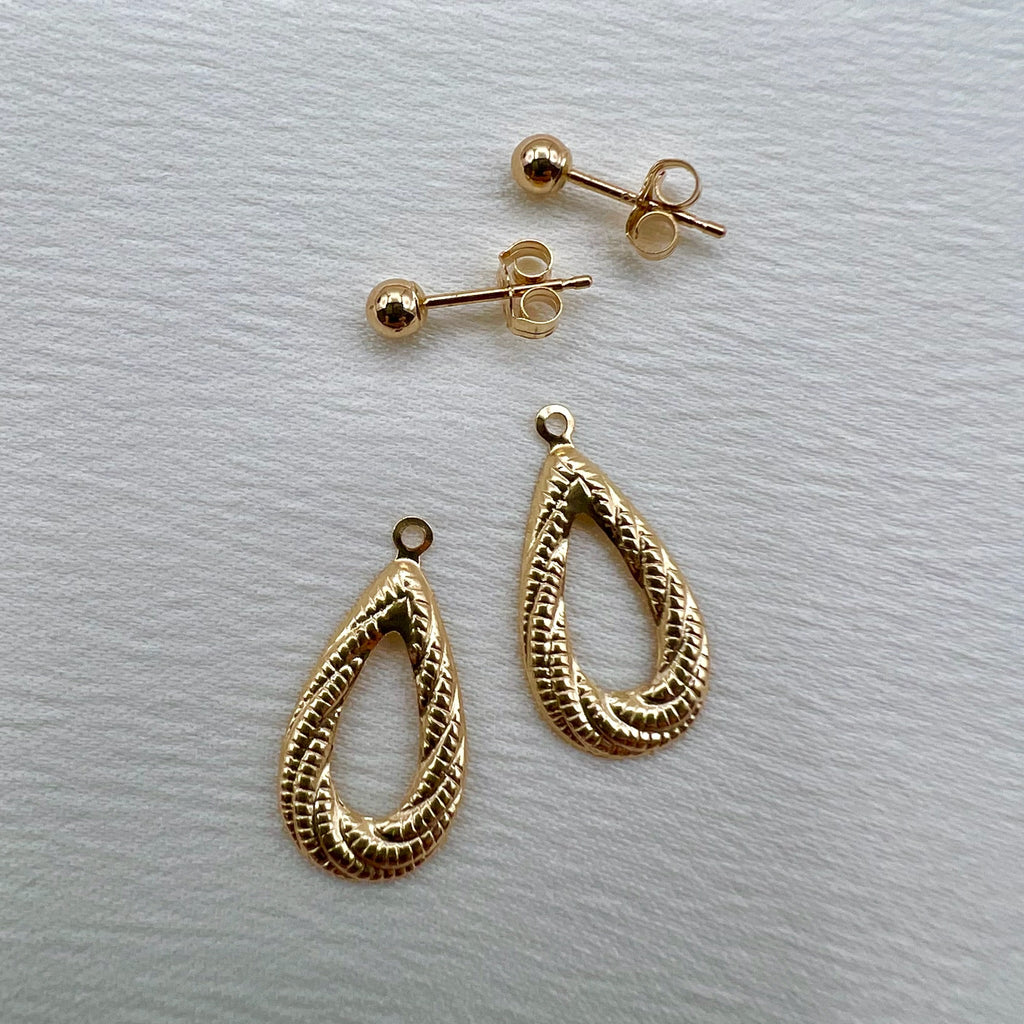 10K Gold Studs with Drop Jackets - Tear Drop Dangle Earrings