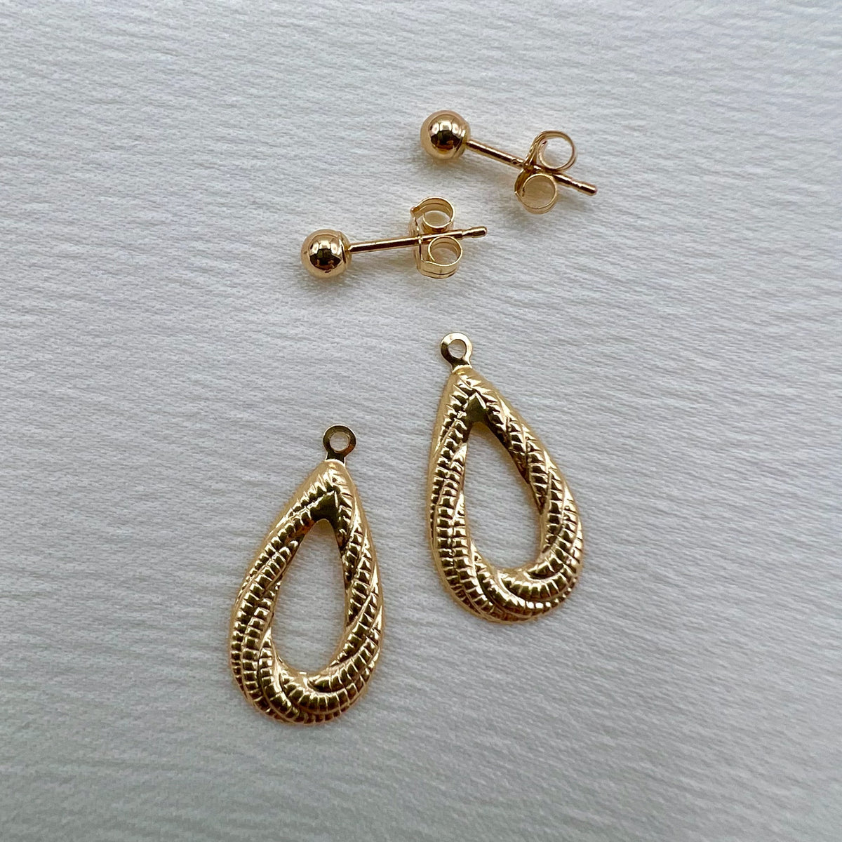 10K Gold Studs with Drop Jackets - Tear Drop Dangle Earrings