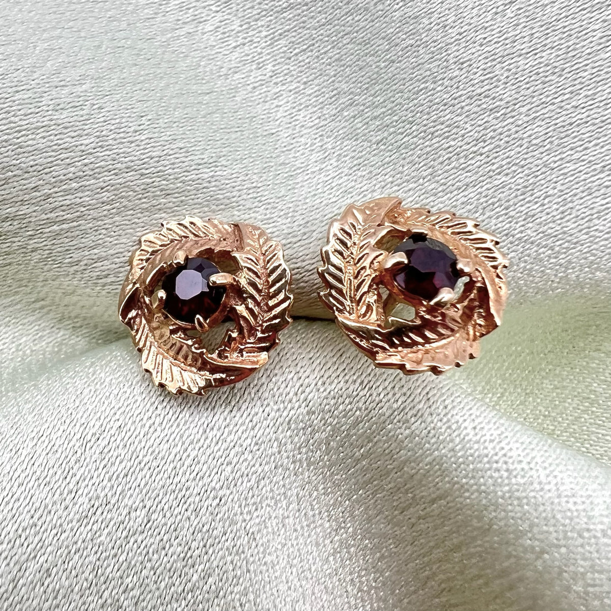 9K Gold Garnet Stud Earrings - UK Hallmarks