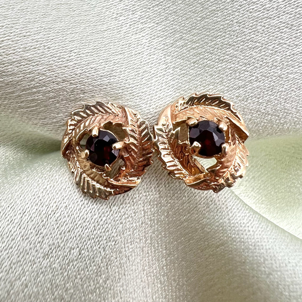 9K Gold Garnet Stud Earrings - UK Hallmarks