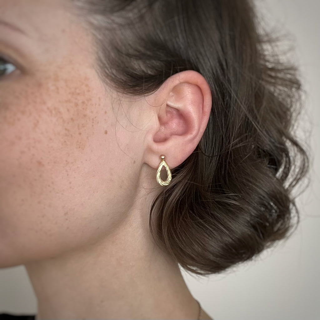 10K Gold Studs with Drop Jackets - Tear Drop Dangle Earrings