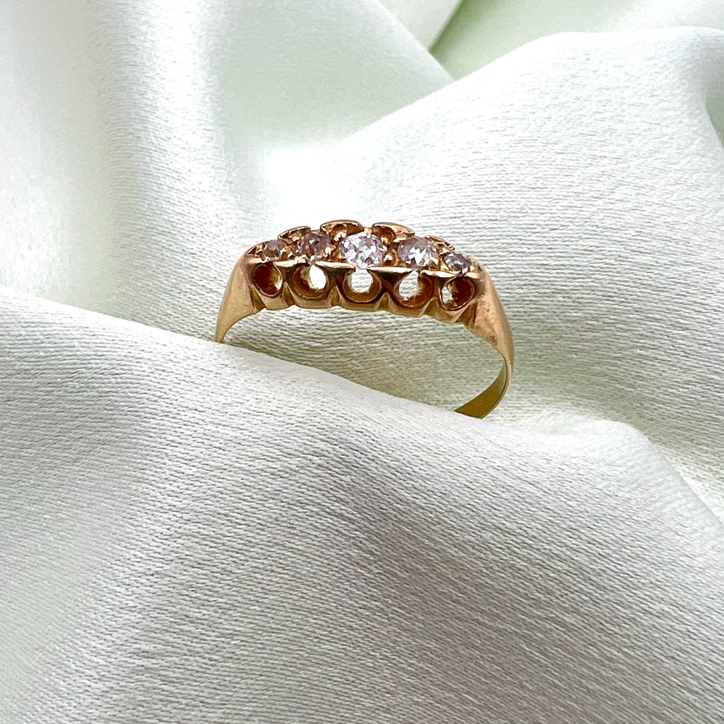 18K Antique Diamond Ring - 5 Graduated Old Cut Diamonds