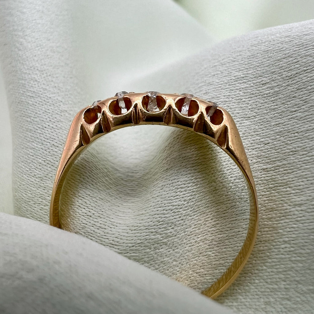 18K Antique Diamond Ring - 5 Graduated Old Cut Diamonds