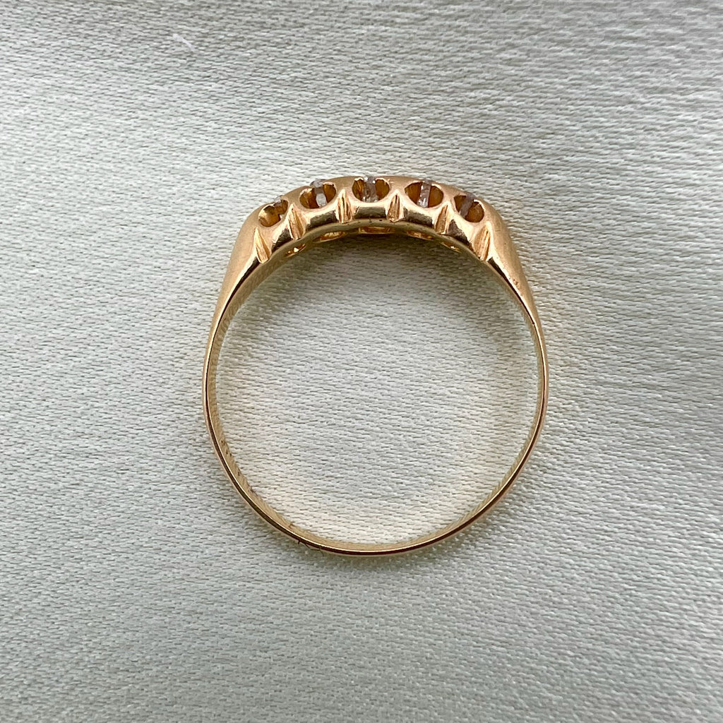 18K Antique Diamond Ring - 5 Graduated Old Cut Diamonds