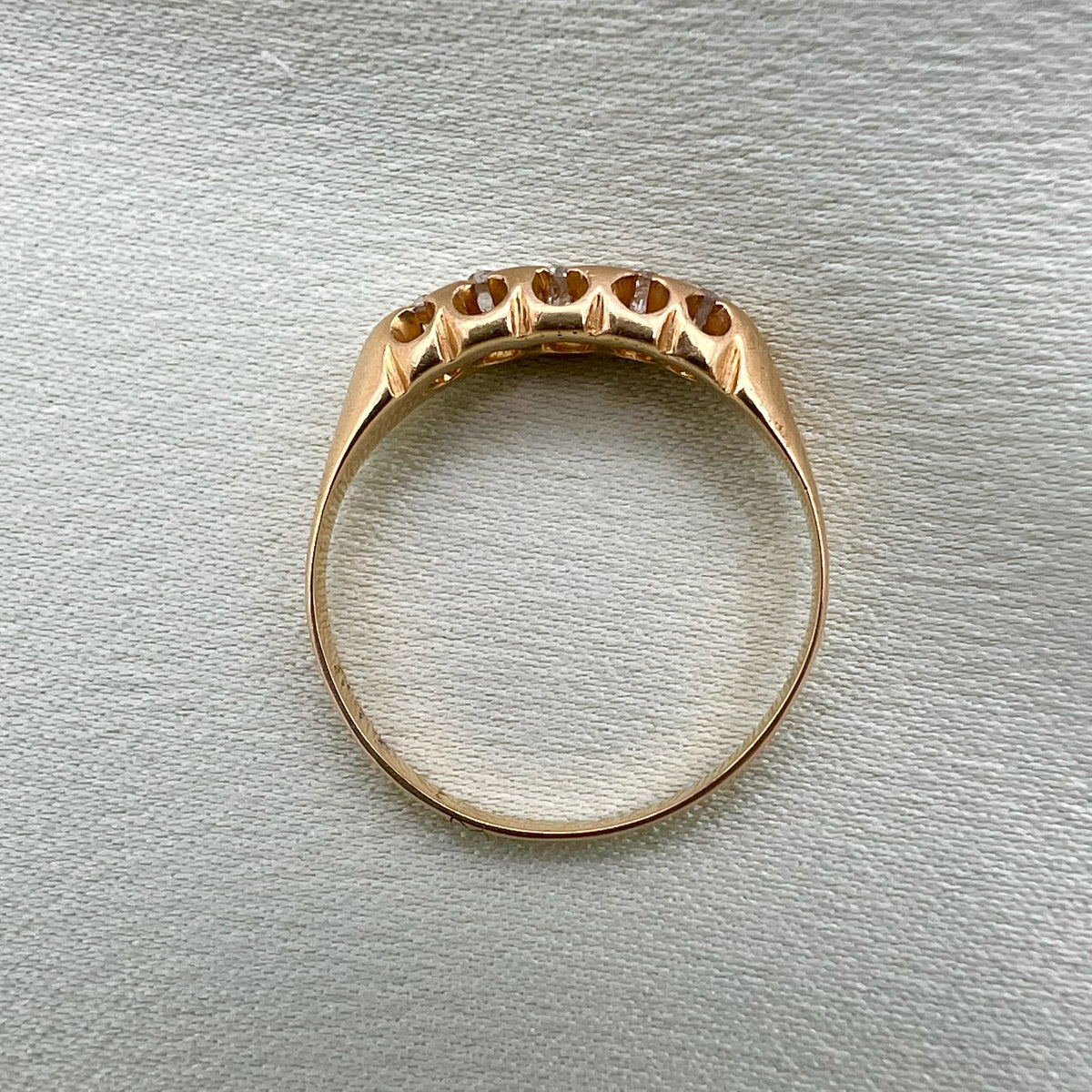 18K Antique Diamond Ring - 5 Graduated Old Cut Diamonds