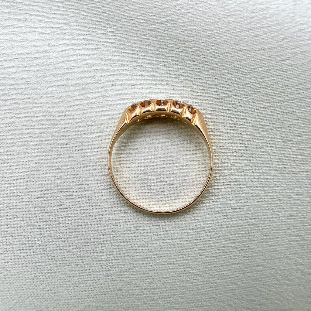 18K Antique Diamond Ring - 5 Graduated Old Cut Diamonds