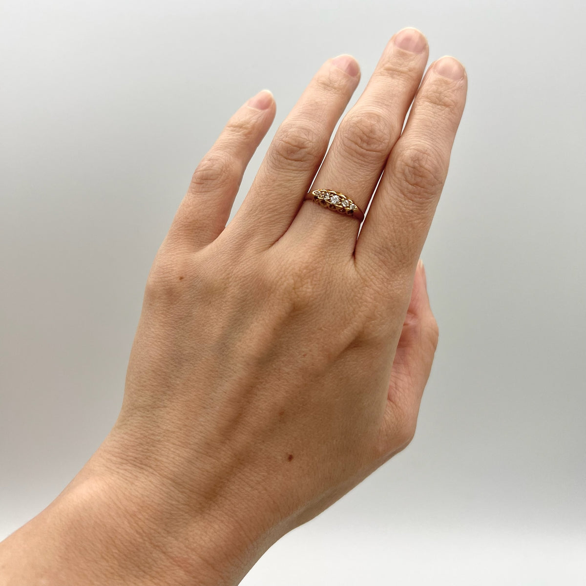 18K Antique Diamond Ring - 5 Graduated Old Cut Diamonds