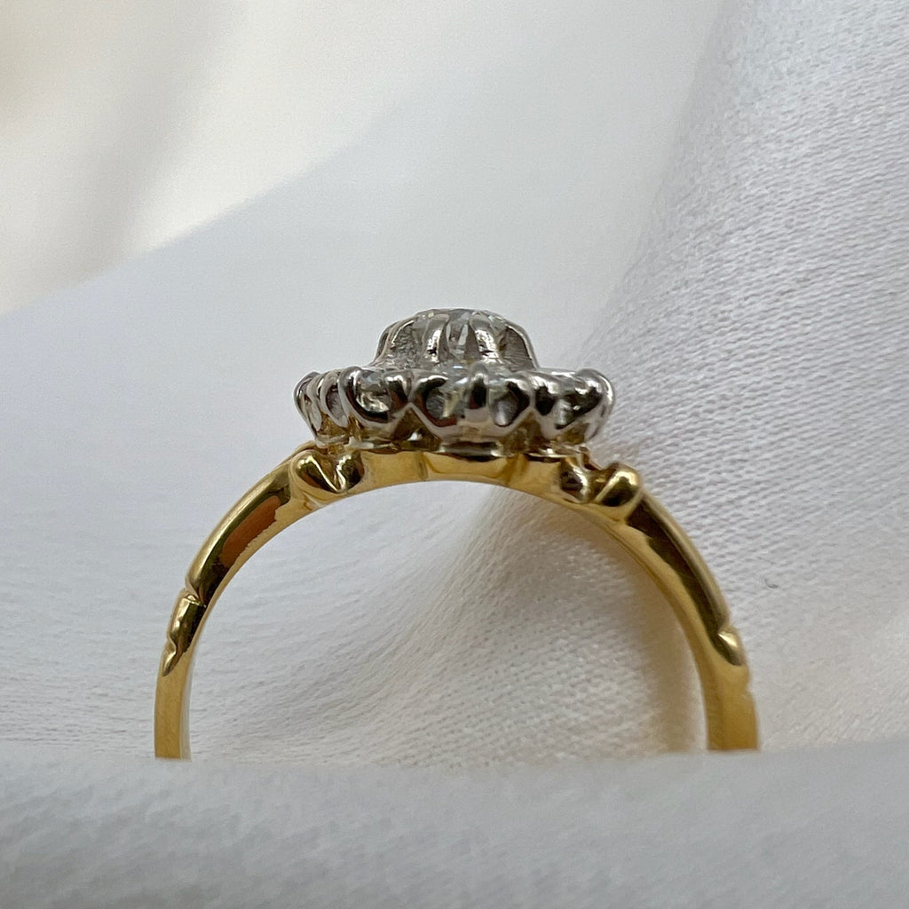 18K Gold Diamond Floral Cluster Ring - 0.77 cttw Natural Diamond Vintage Engagement Ring