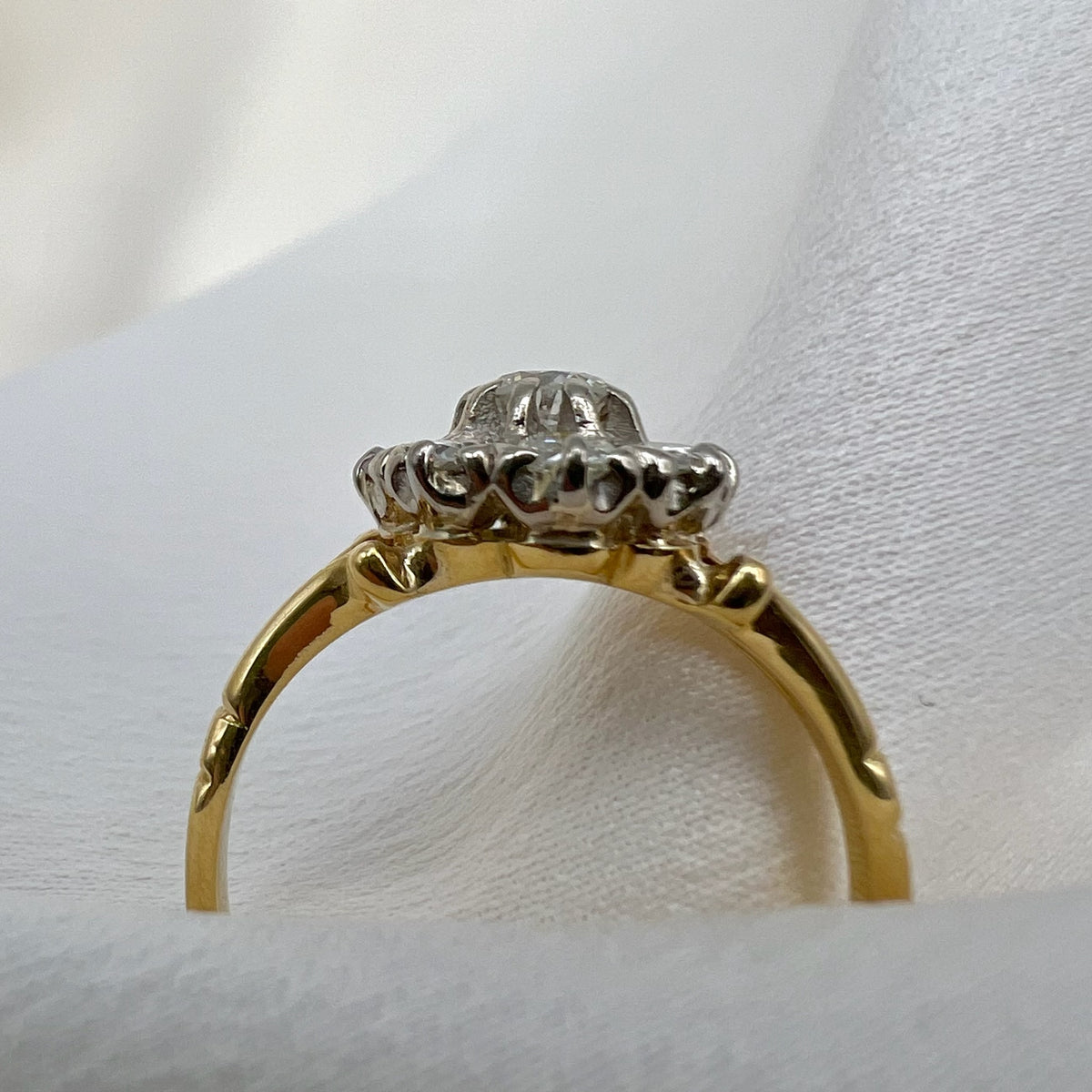 18K Gold Diamond Floral Cluster Ring - 0.77 cttw Natural Diamond Vintage Engagement Ring