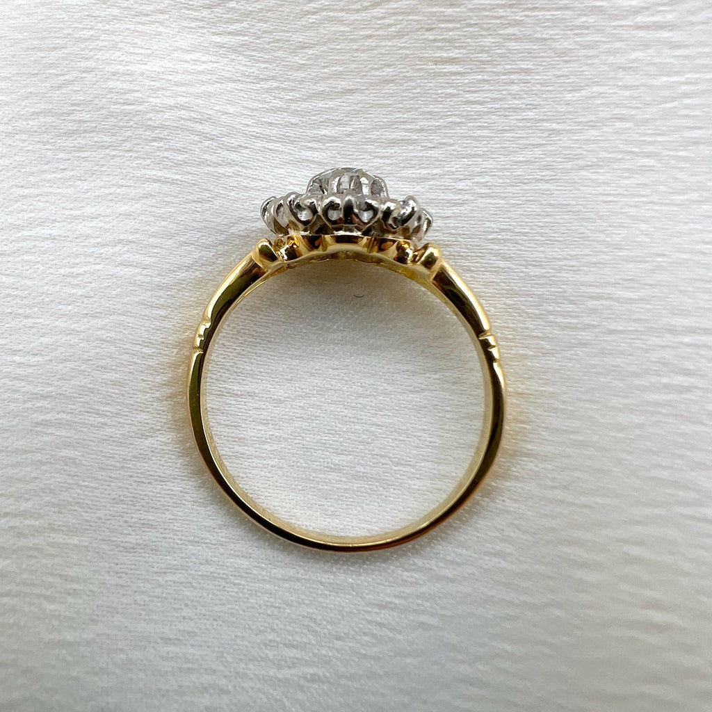18K Gold Diamond Floral Cluster Ring - 0.77 cttw Natural Diamond Vintage Engagement Ring