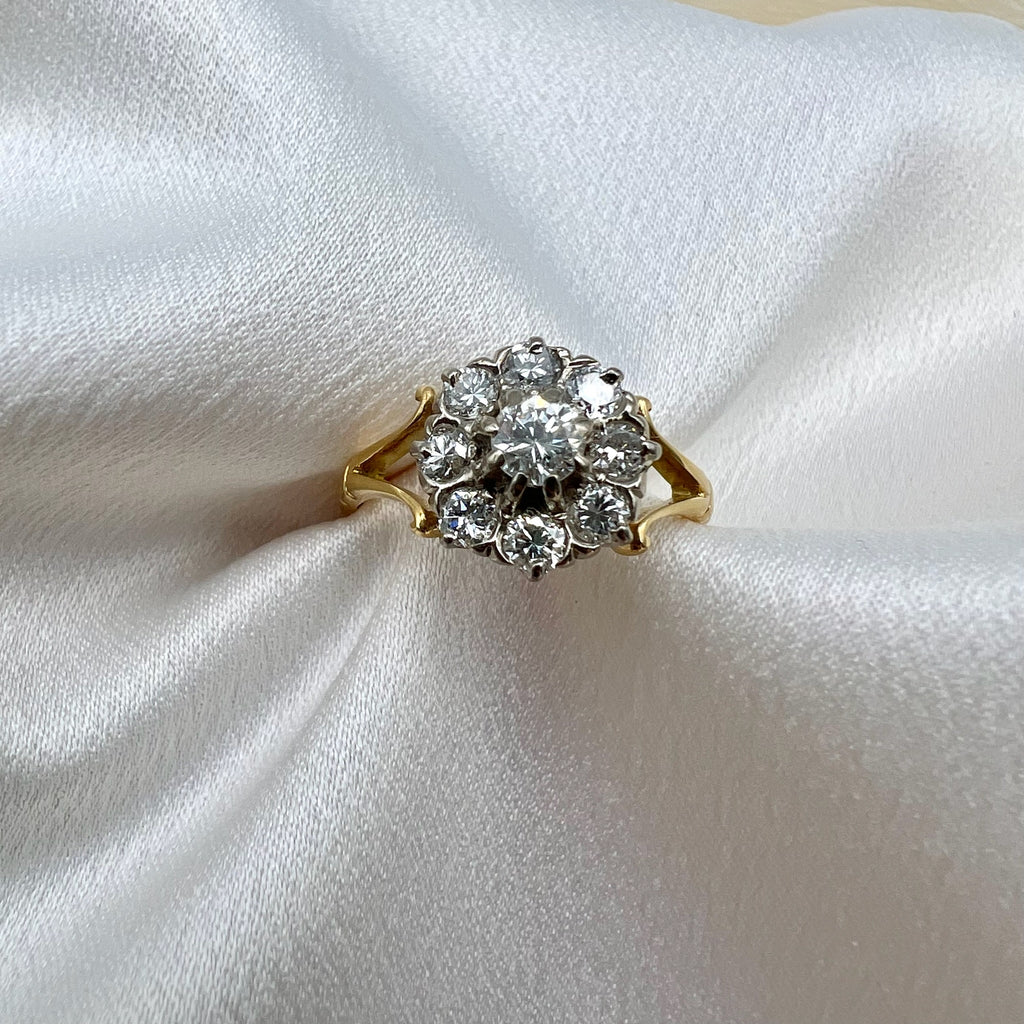 18K Gold Diamond Floral Cluster Ring - 0.77 cttw Natural Diamond Vintage Engagement Ring