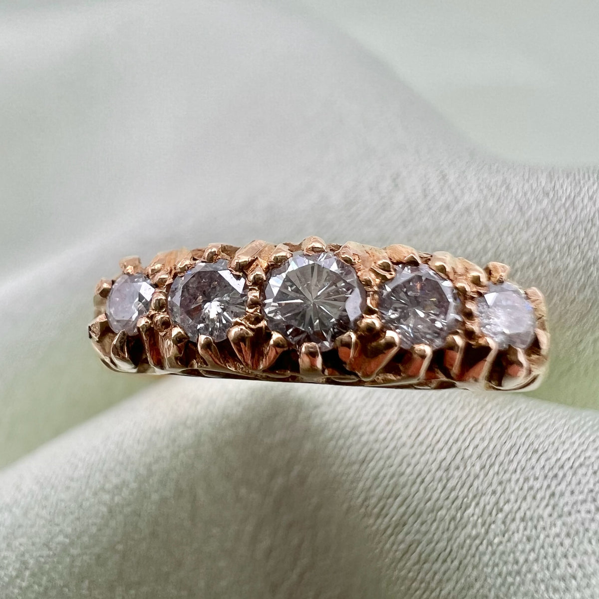 18K Diamond 5 Stone Ring - Scrollwork Graduated Setting