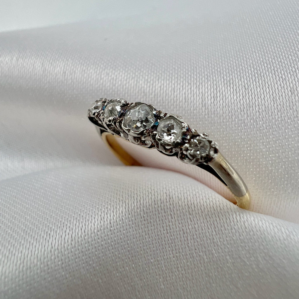 Antique 18K and Silver Old Cut Diamond Ring - Victorian Diamond Ring