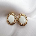14k Yellow Gold Opal Woven Bevel Stud Earrings