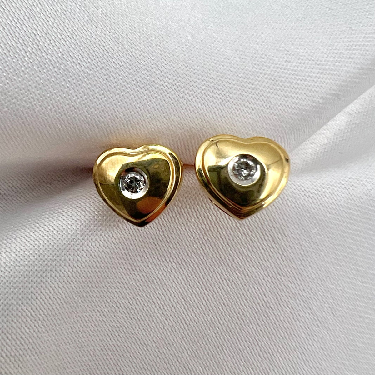9K Gold and Diamond Heart Stud Earrings - UK Hallmarked