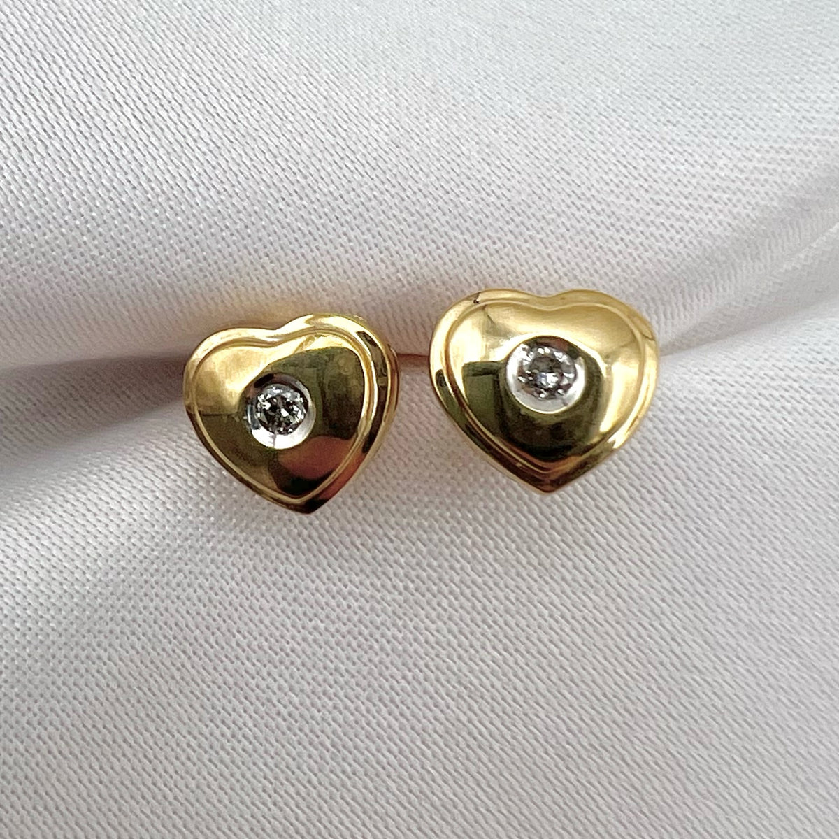 9K Gold and Diamond Heart Stud Earrings - UK Hallmarked