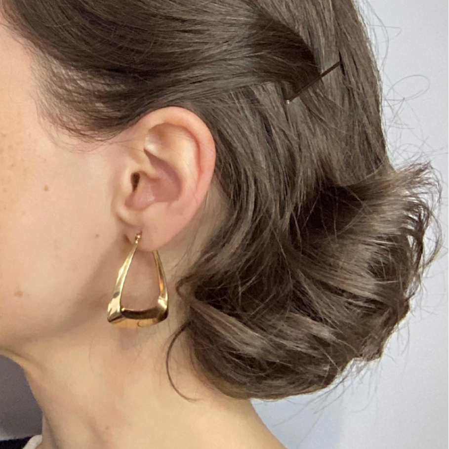 9K Gold Large Angular Hoop Lever Back Earrings