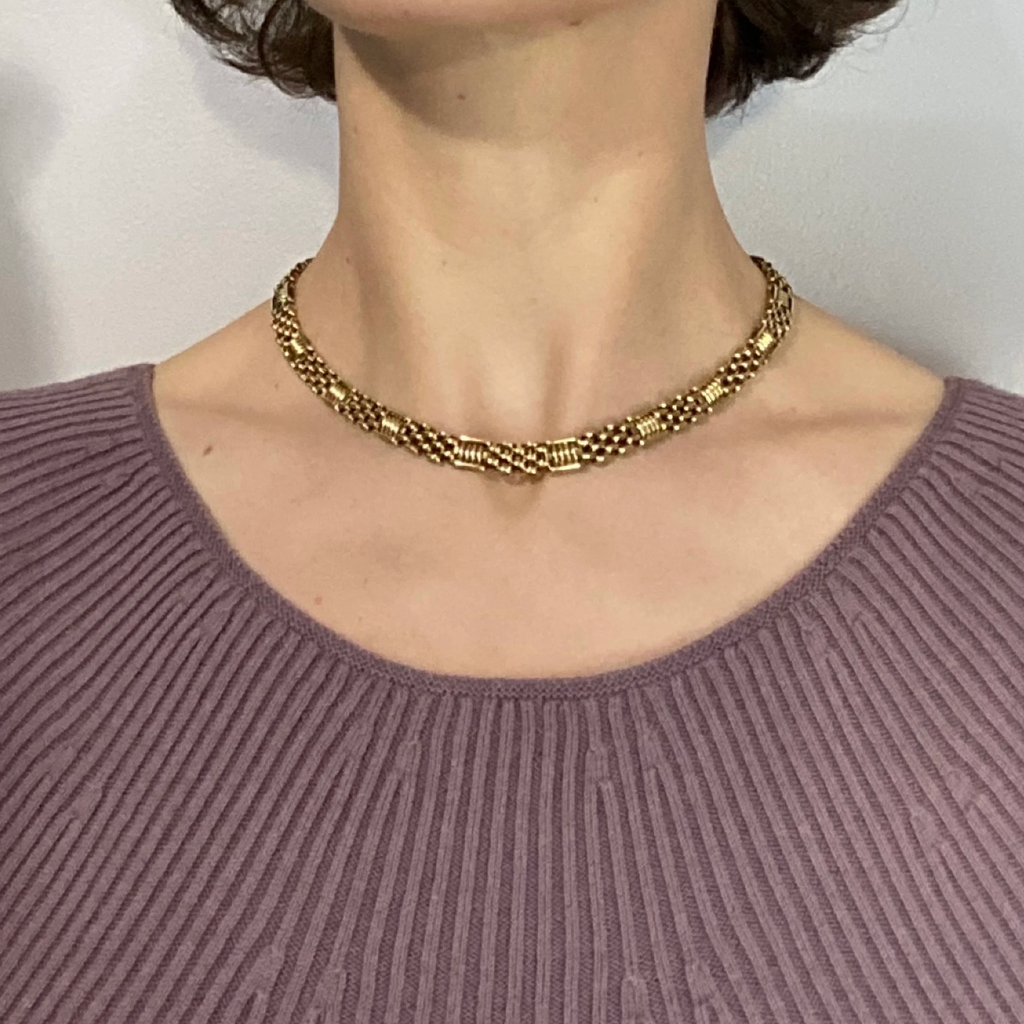 9K Yellow Gold Heavy Panther Link Choker Necklace - 16 inch