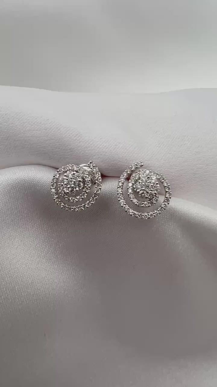 18K White Gold 0.5 cttw Diamond Open Flower Swirl Stud Earrings - Natural Diamonds, 3.6 grams