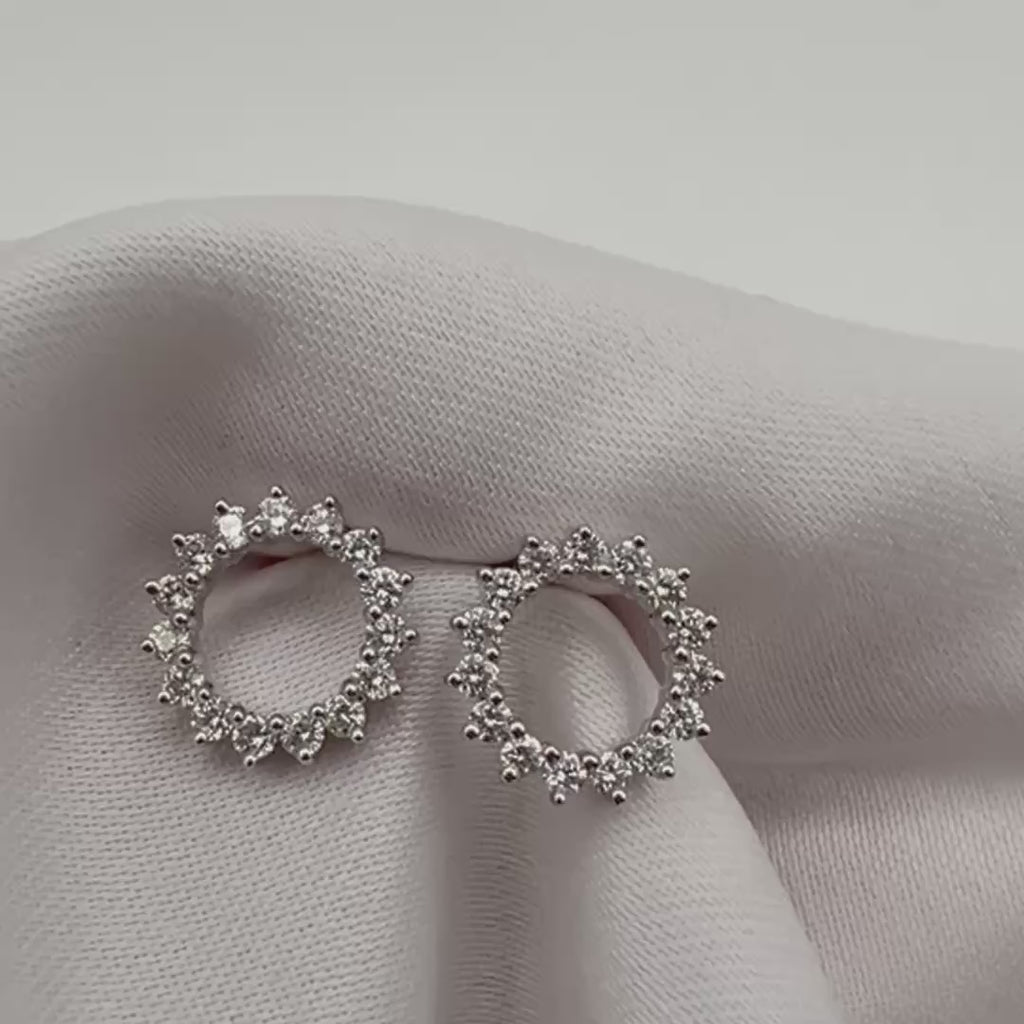 18K White Gold 0.6 cttw Diamond Open Circle Stud Earrings - Screw Back Posts, Natural Diamonds