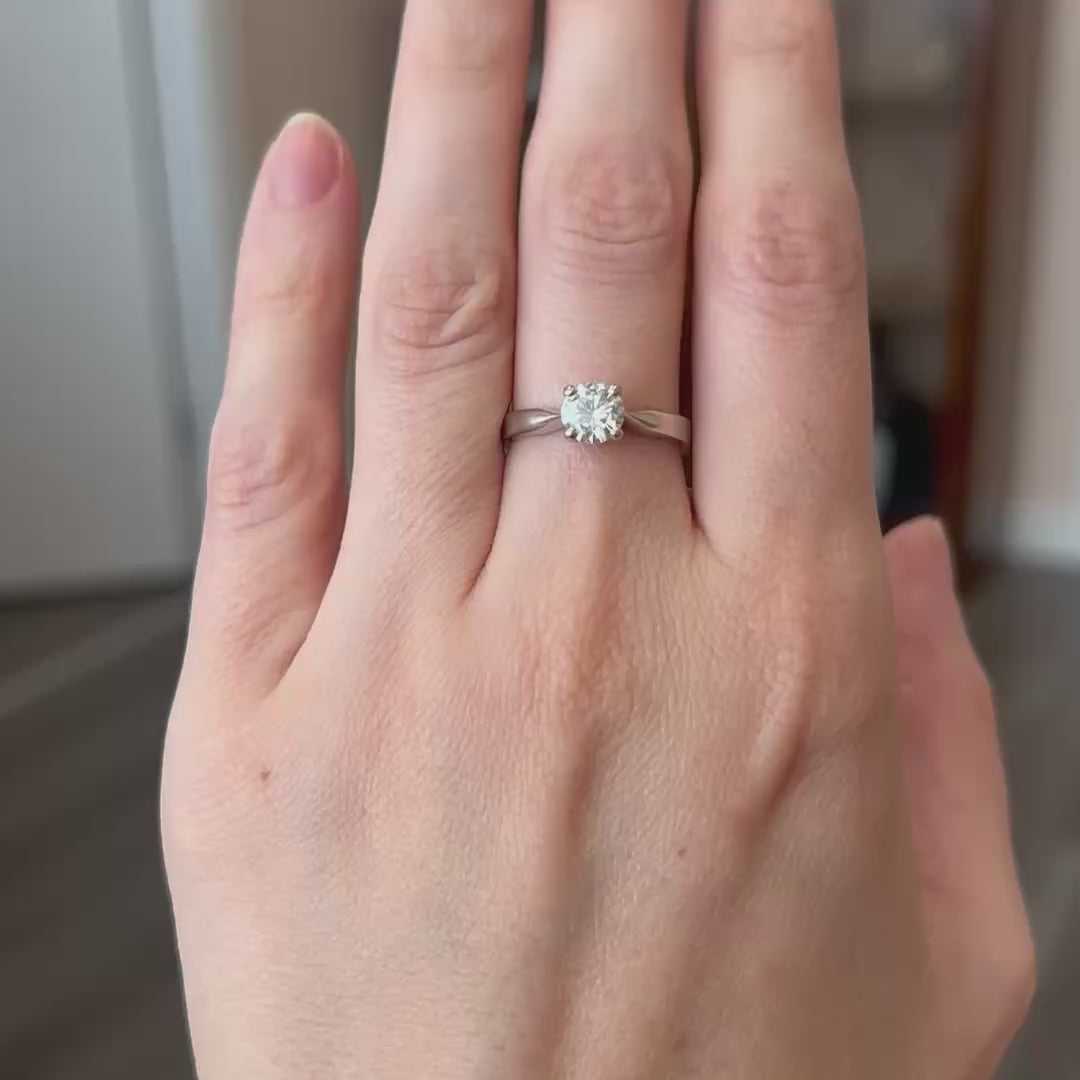 9K White Gold Moissanite Solitaire Ring - UK Hallmarked, 0.8 cttw