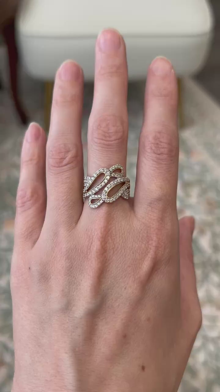 9K Open Work Diamond Ring SIze 7.5 - Natural Diamonds 0.75cttw